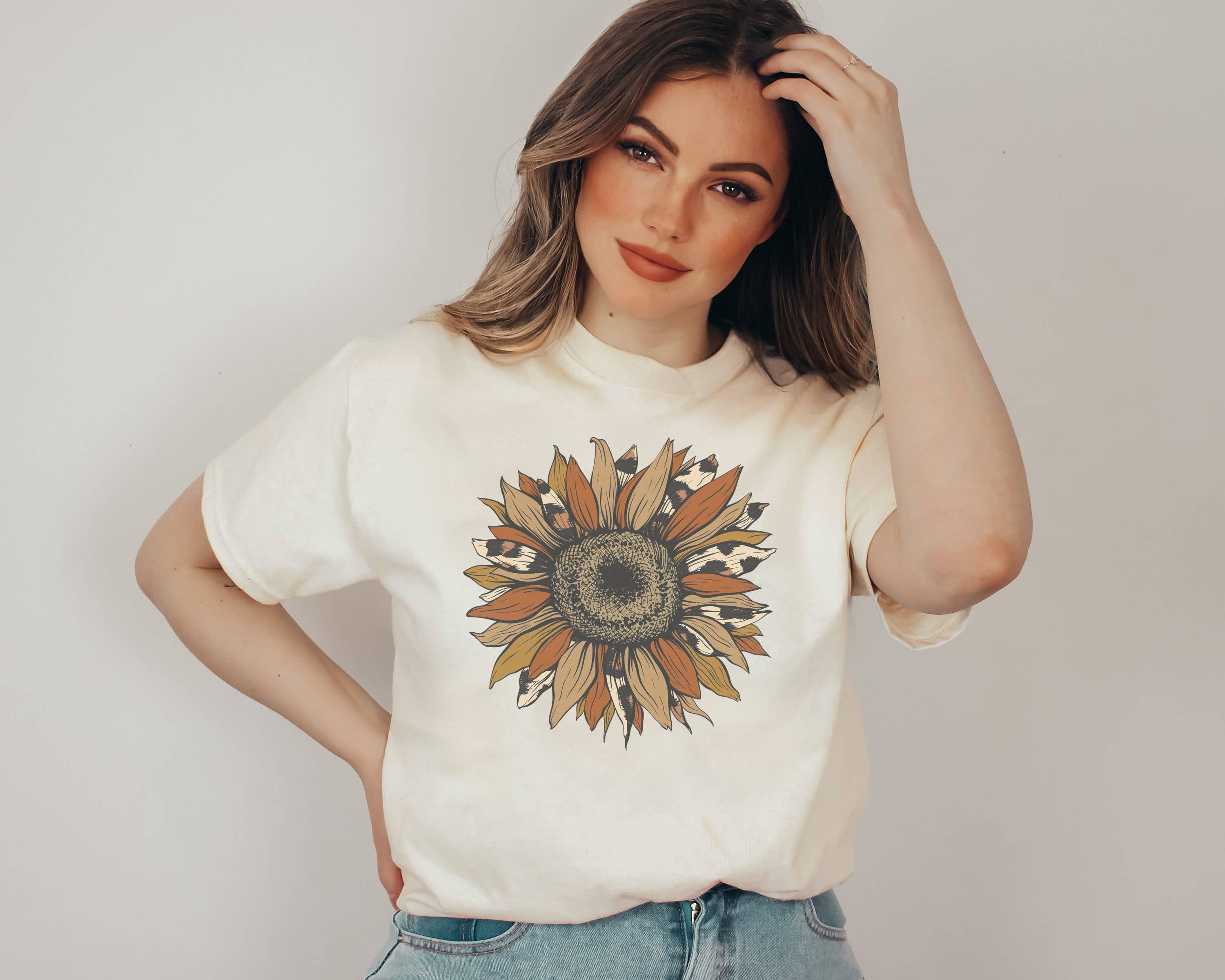 Orange Leopard Sunflower Tee | Fall Holiday Graphic Tees Hoodie, Sweatshirt | PodWearCo.com