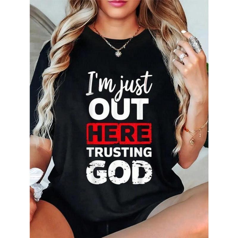 [100% Cotton] 100% Cotton I'm Just Out Here Trusting God Christian Religious T-Shirt  Golf Gift T-Shirt For Men and Women...