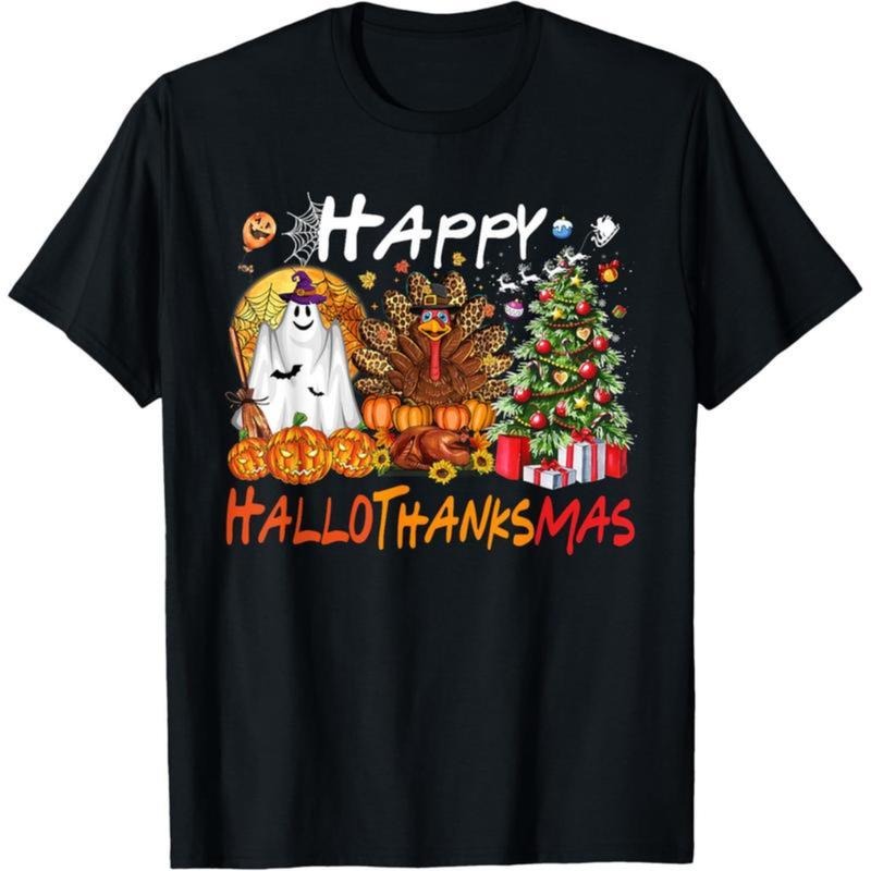 [100% Cotton] Thanksgiving Gift T-Shirt Happy HallowThanksMas Fall Christmas Halloween Family T-Shirt Golf Gift T-Shirt...