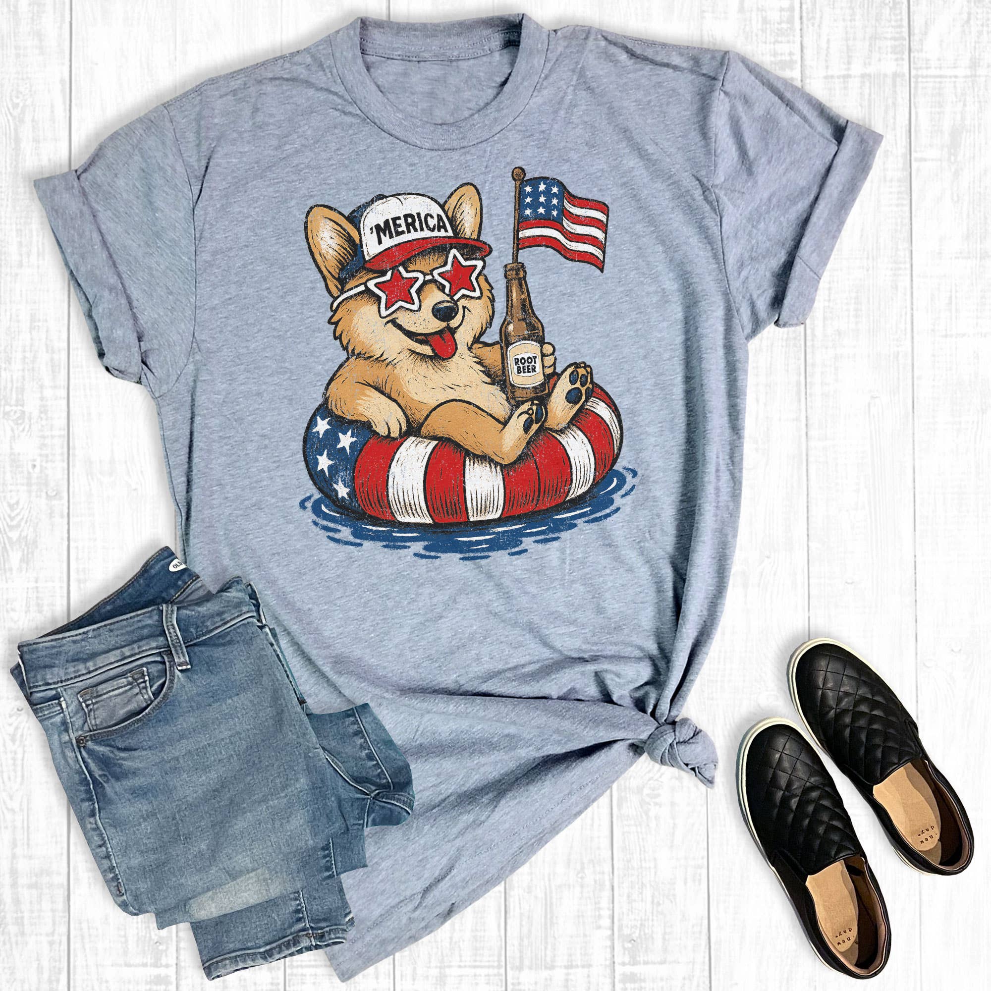 4th of July Patriotic Corgi Graphic Tee Hoodie, Sweatshirt | PodWearCo.com
