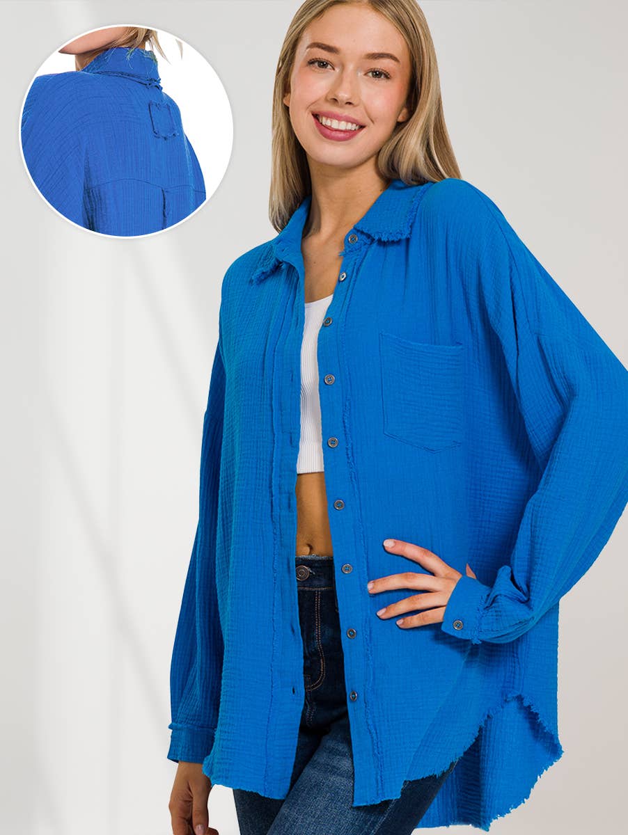 ",,.._ Oversized Raw Edge Shirt w/ Back Patch Hoodie, Sweatshirt | PodWearCo.com