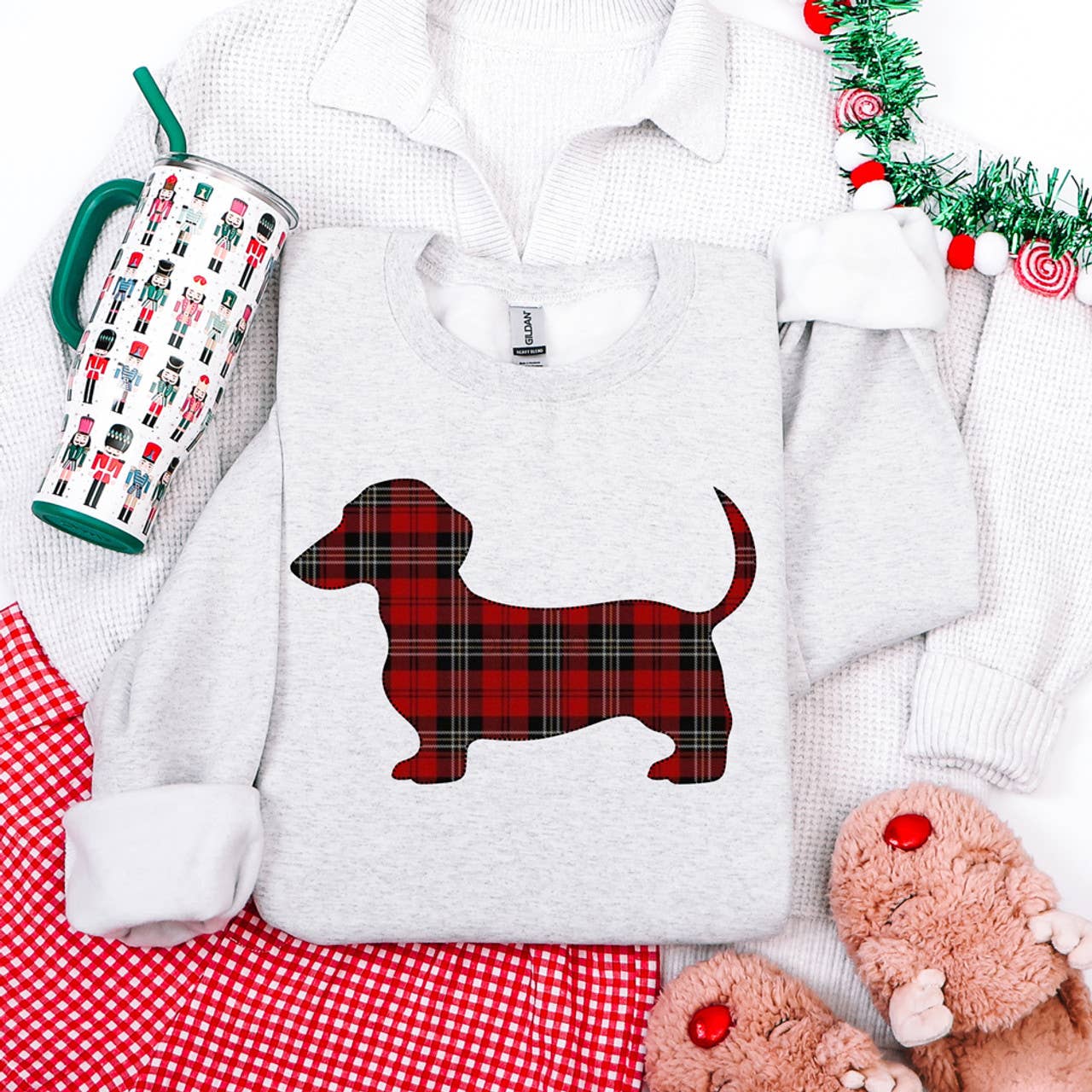 Christmas Plaid Dachshund Sweatshirt T-Shirts, Hoodie | PodWearCo.com