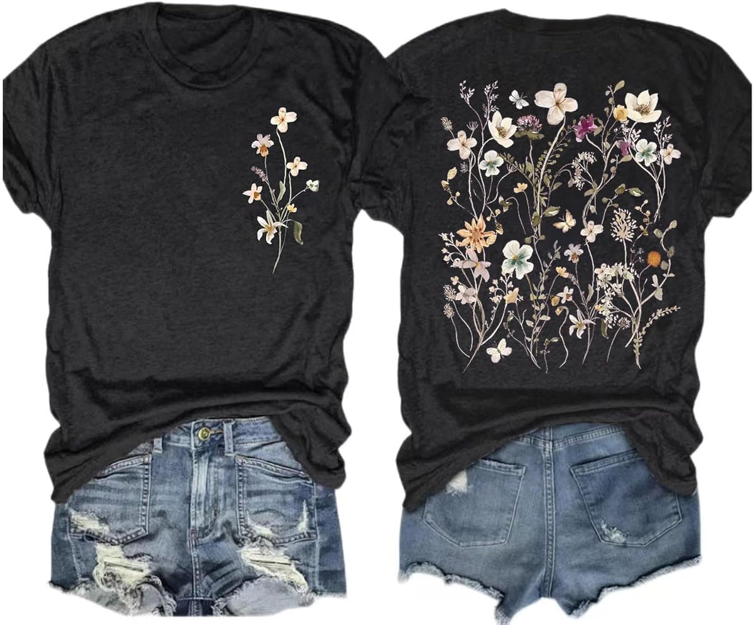 Women's Vintage Flowers Shirt Casual Boho Floral Printed T-Shirt Sunflower Wildflowers Graphic Tees Tops for Girl Hoodie,...