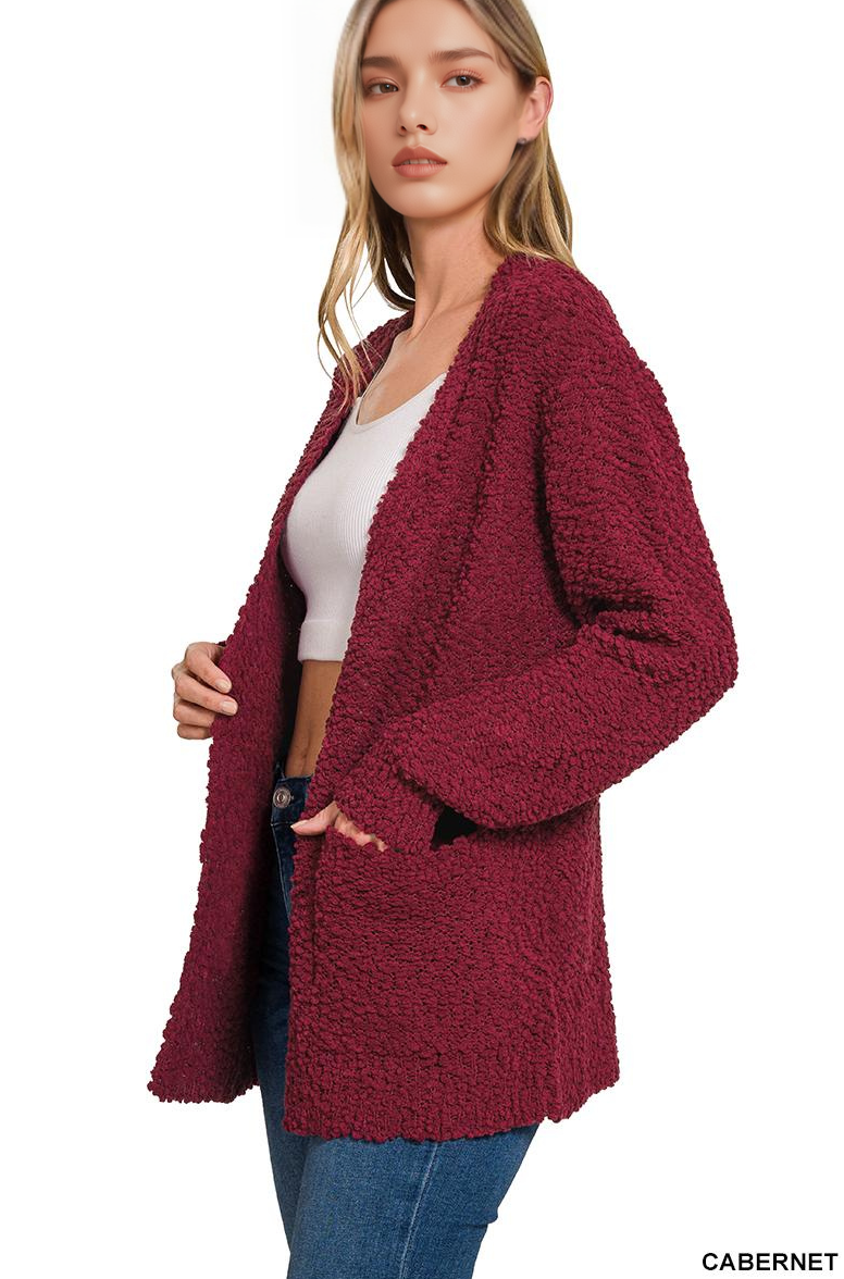 ",..Long Sleeve Popcorn Sweater Cardigan with Pockets T-Shirts, Hoodie, Sweatshirt | PodWearCo.com