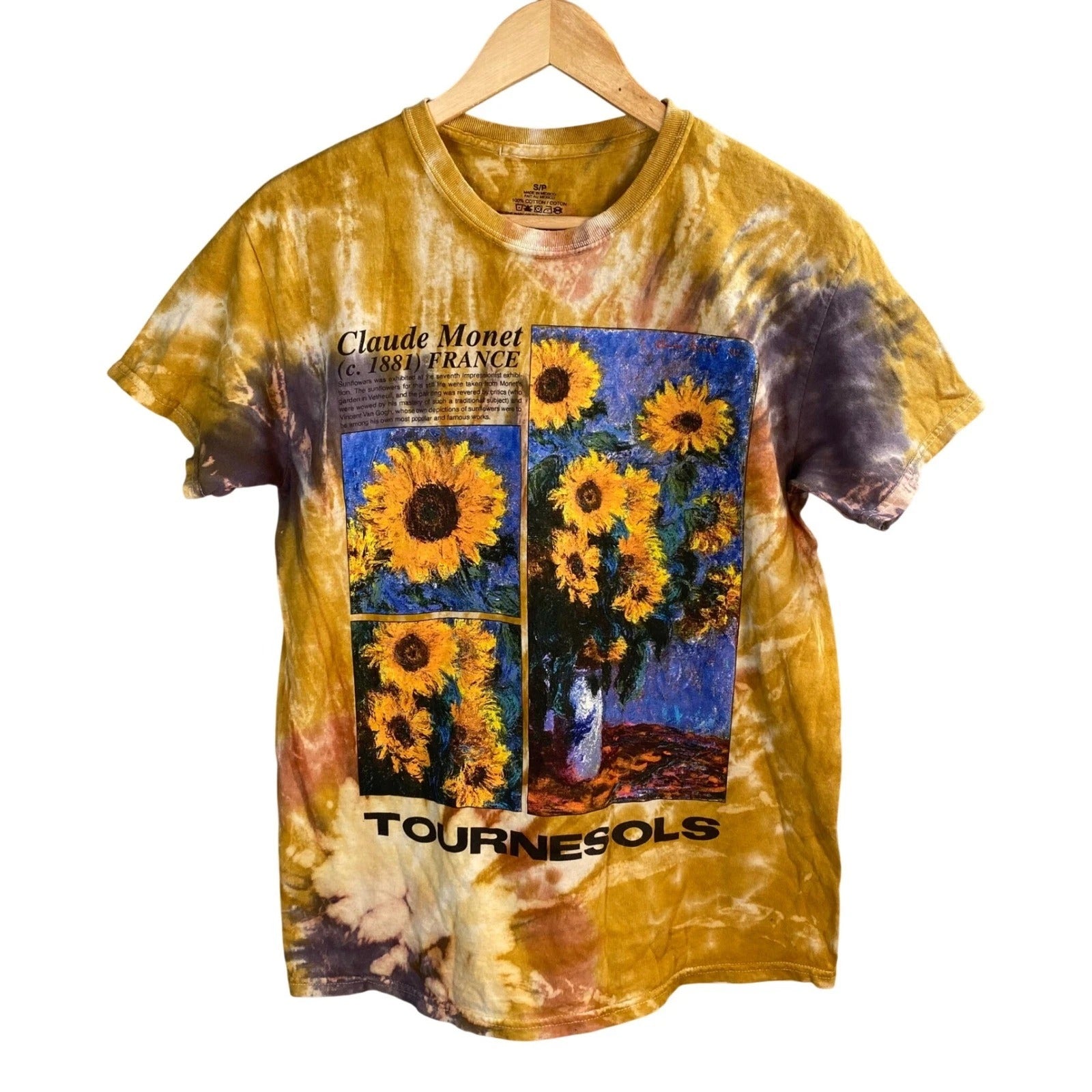 Claude Monet Sunflowers Tie Dye Graphic T-Shirt Small Art Tee Indie Boho Earthy