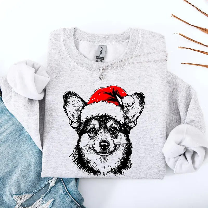 Corgi, Santa, Dog, Christmas, Dog Lover, Pet Sweatshirt, Crew Neck, Women's, Crewneck T-Shirts, Hoodie | PodWearCo.com