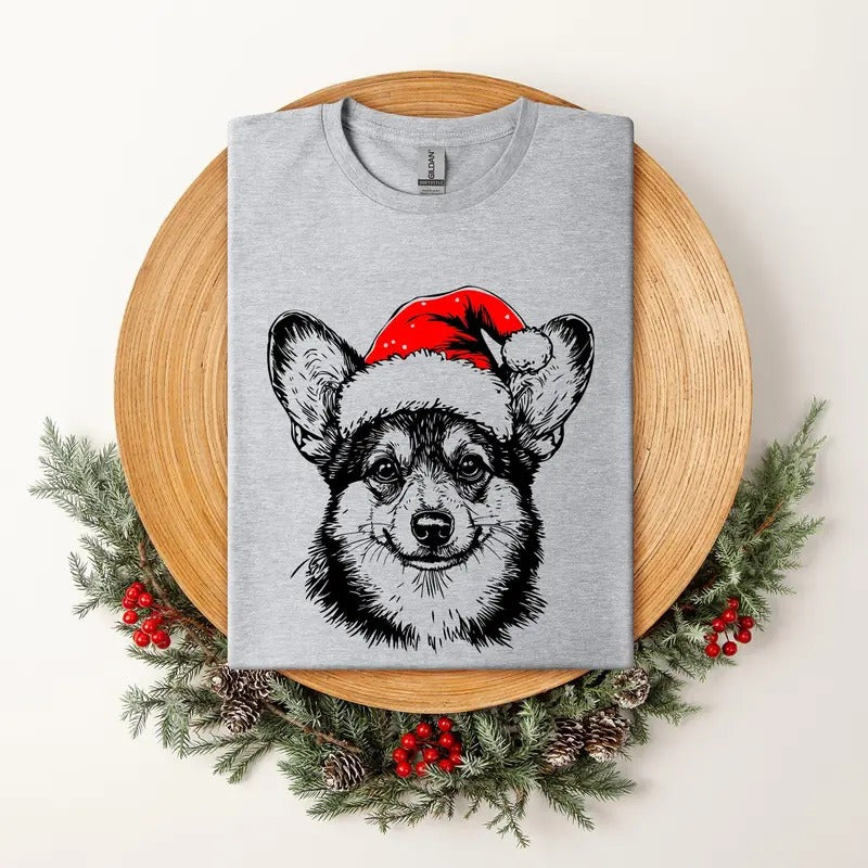 Corgi, Santa, Dog, Christmas, Dog Lover, Pet T-Shirt, Soft Style Tee, Women's Graphic Tshirt Hoodie, Sweatshirt