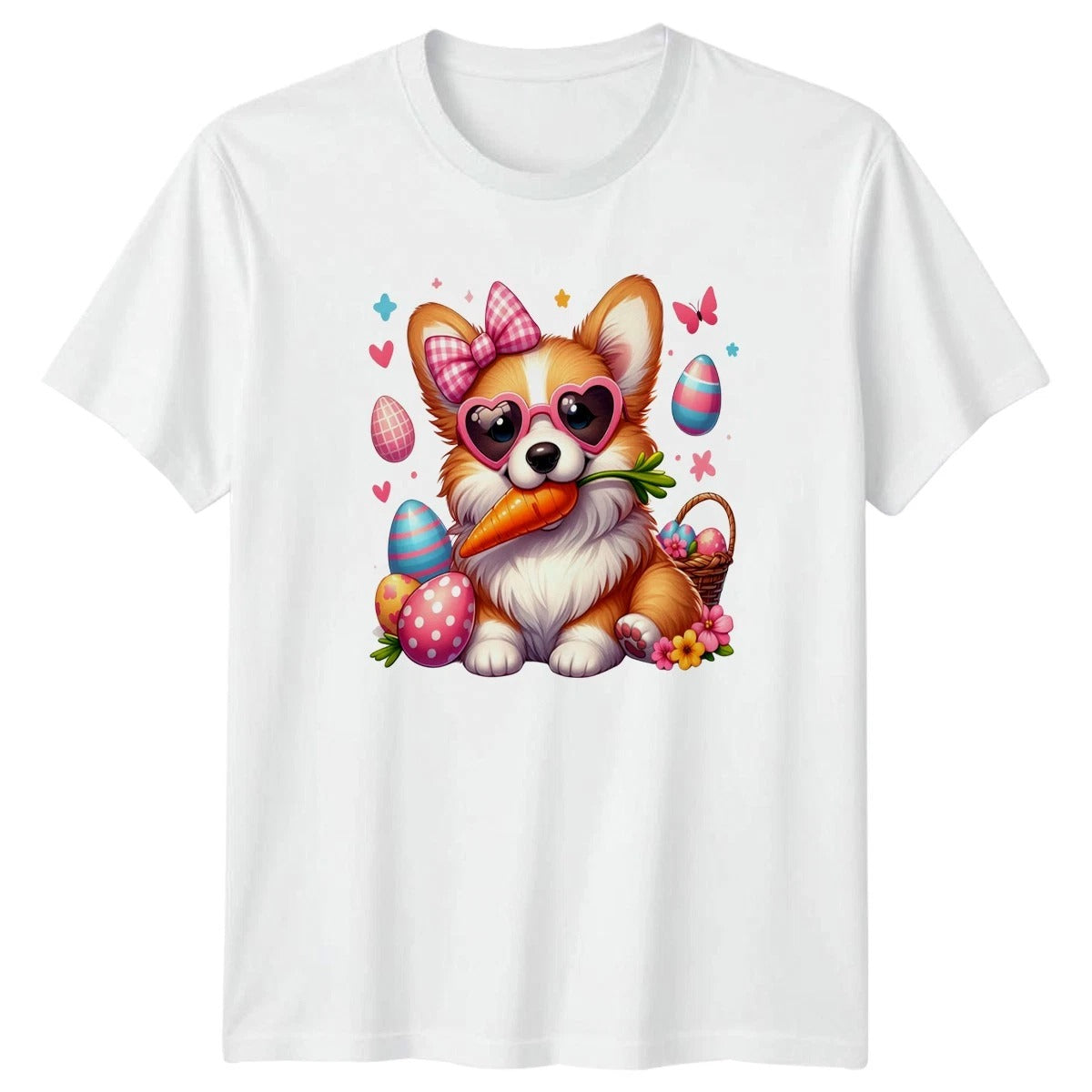 Cute Corgi Dog With Carrot Womens T-Shirt Easter Corgi Dog Easter Gift For Her