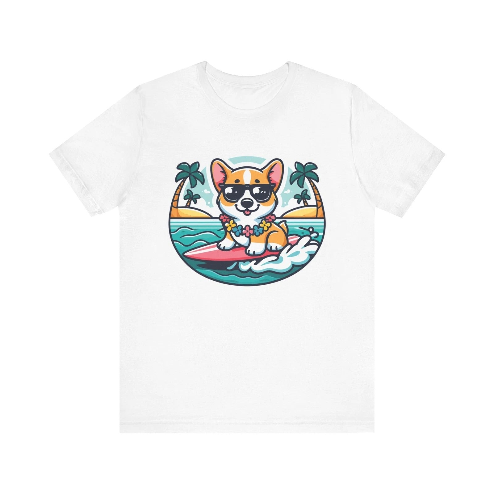 Cute Kawaii Surfing Corgi Dog Tee Hawaiian Beach Aesthetic Summer Design T-Shirt