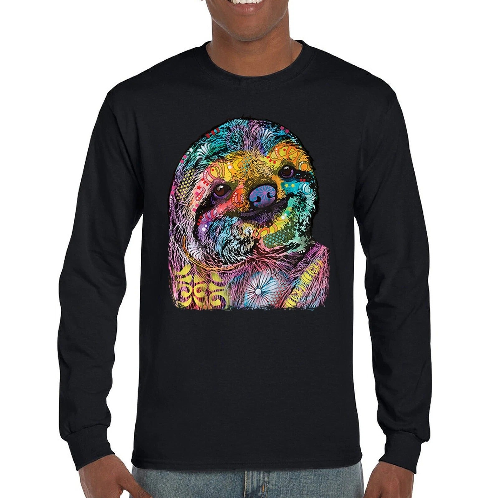 Dean Russo Cute Lazy Sloth Long Sleeve T-shirt Funny Wild Life Colorful