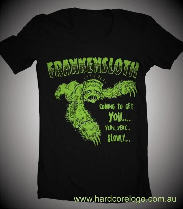 FRANKENSLOTH ! GUYS T-SHIRT - SCI-FI SLOTH ROCKABILLY PSYCHO PUNK HORROR