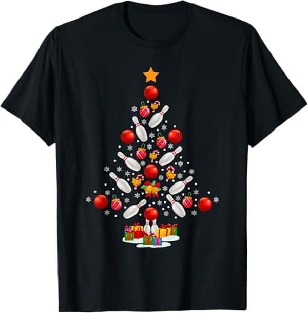 Funny Christmas Shirts, Bowling Christmas Tree Funny Bowling Lovers Novelty T-Shirt