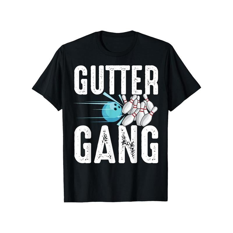 Gutter Gang Bowling Graphic Tee - 100% Cotton,, Casual Round Neck Short Sleeve T-Shirt for Men & Women