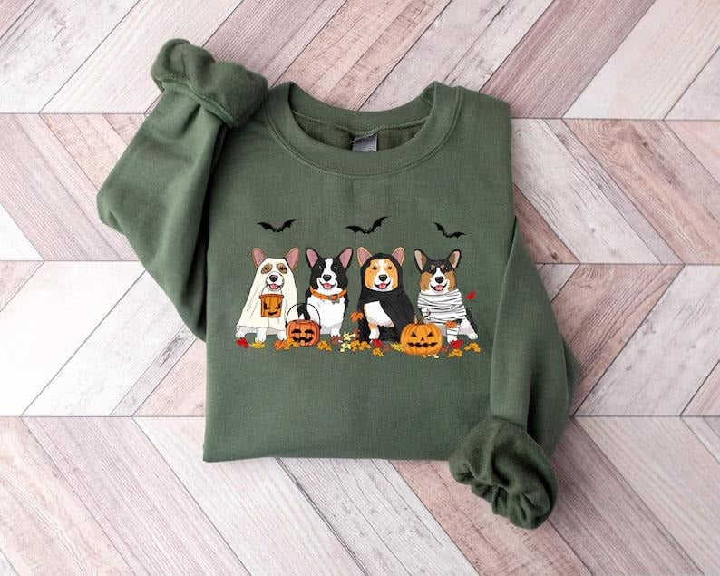 Halloween Dog Sweatshirt, Corgi Ghost Dogs sweatshirt, Halloween Sweatshirt, Halloween Sweater, Ghost Dog Shirt, Corgi...