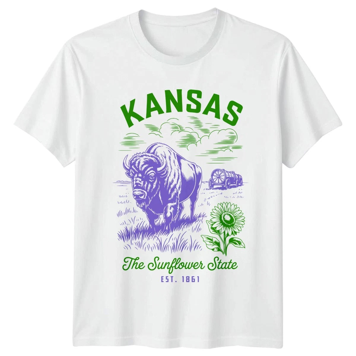Kansas The Sunflower State Bison Mens T-Shirt Womens Tee Wildlife Graphic Top