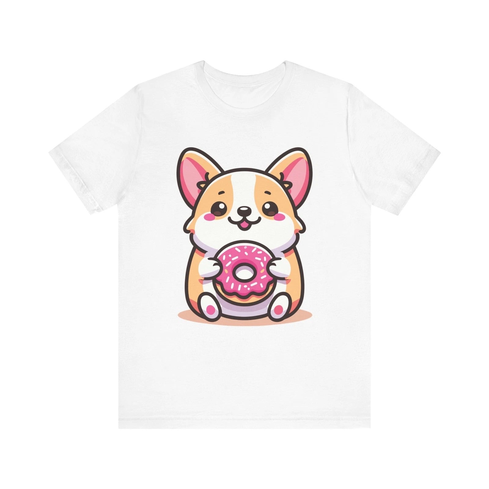 Kawaii Cute Corgi Holding Donut Cartoon Dog Lover Art T-Shirt