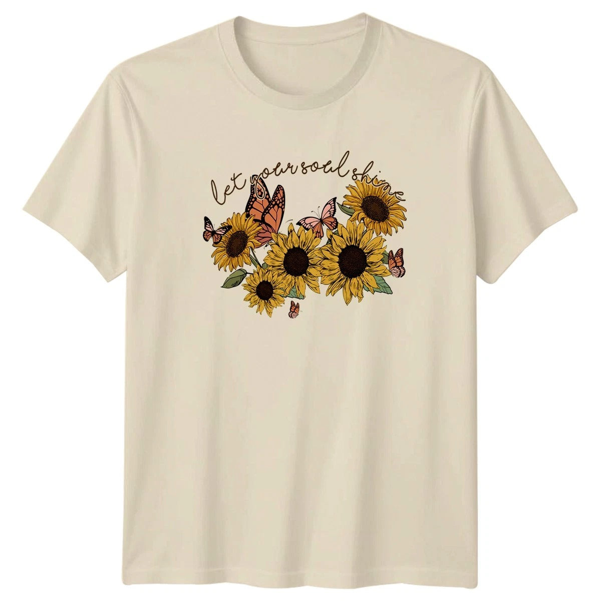 Let Your Soul Shine Womens T-Shirt Sunflower Butterfly Floral Nature Birthday