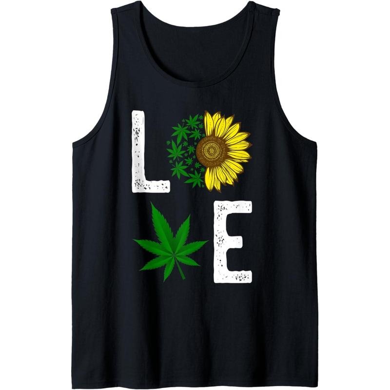 Love Sunflower Marijuana Weed Leaf Cannabis 420 Pot Smoker Tank Top T-Shirts, Hoodie, Sweatshirt | PodWearCo.com