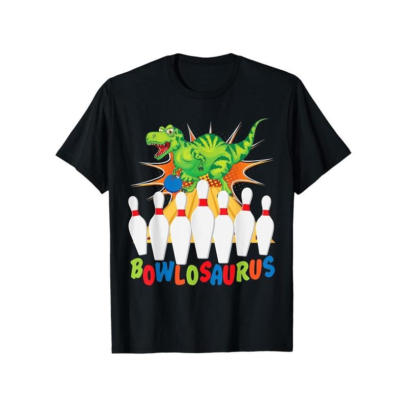 Men'S Crew Neck Knit Fabric Casual T-Shirt with Dinosaur Bowling Print, Summer Short Sleeve Slight Stretch Cotton Tee...