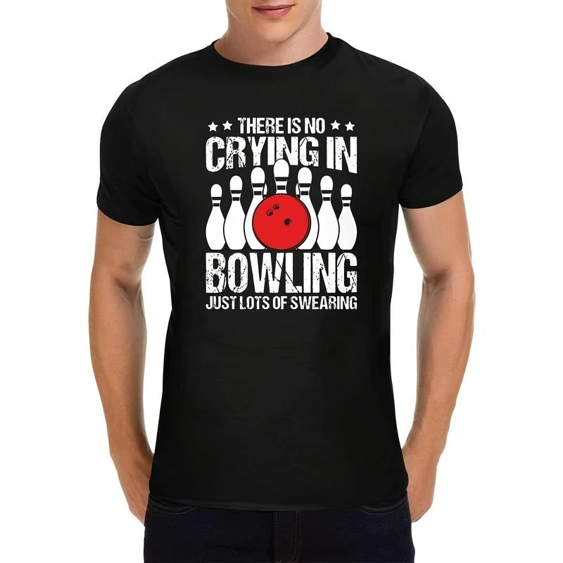 Men's Black Cotton T-shirt With Humorous 'Crying In Bowling? Just Lots Of Swearing!' Design
