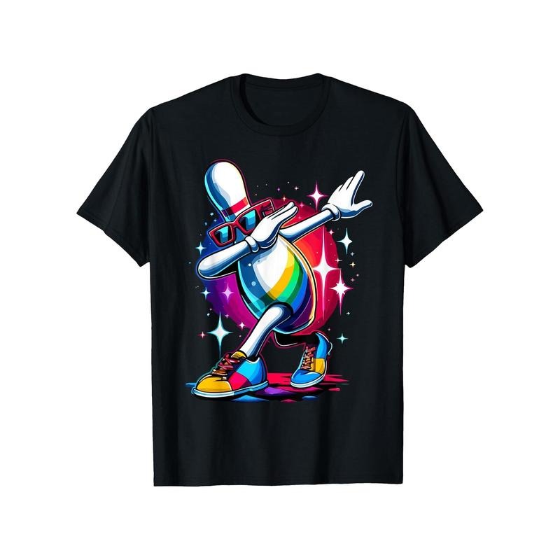 Men's Cotton Bowling & Fashion Glasses Graphic Tee - Casual Round Neck Short Sleeve T-Shirt, Breathable Summer Top made...