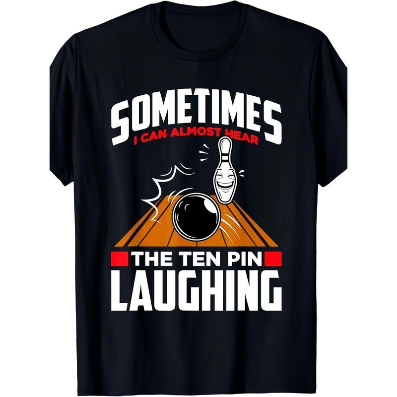 Men's Funny Bowling Print T-Shirt - 100% Cotton, Crew Neck, Short Sleeve