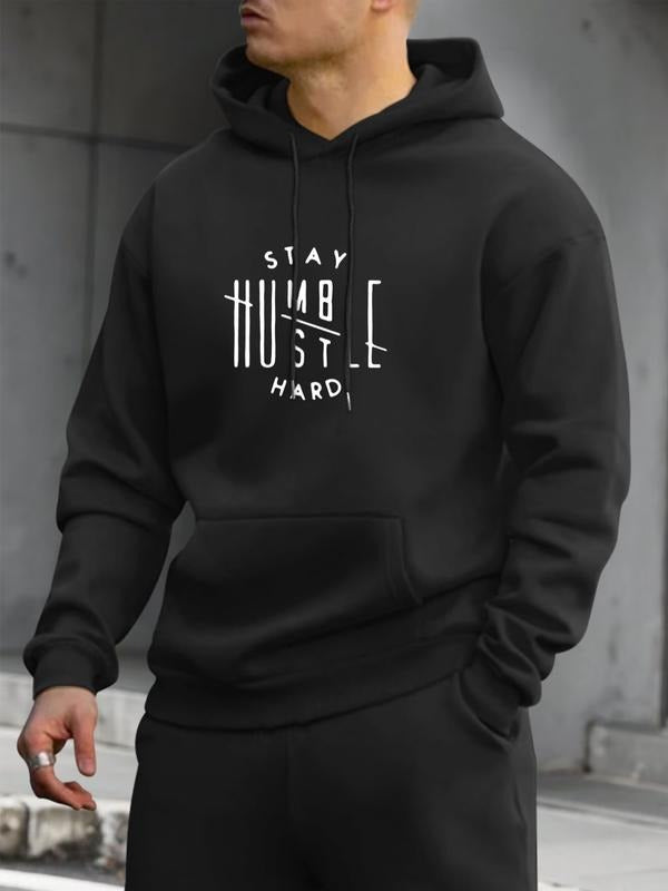 Men's Spring Autumn Thin Letter Print Long Sleeve Hoodie, Casual Fashion Pocket Pullover, Ideal for Commuting Work Golf...