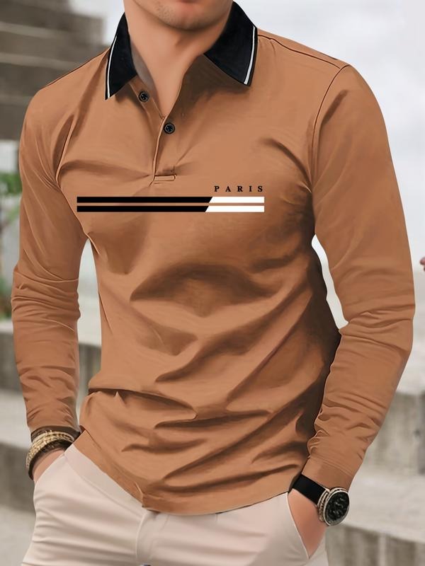Men's Spring Autumn Thin Letter Print Long Sleeve Polo Shirt, Casual Fashion Collar Top for Golf Fishing Camping Gift...