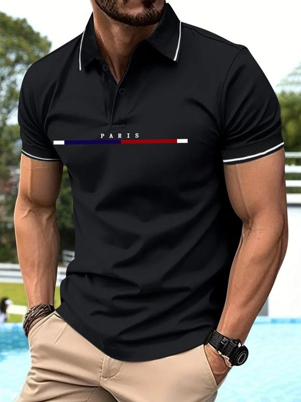 Men's Summer Short Sleeve Letter Print Quick-Dry Polo Shirt, Fitted Business Casual Fashion Top for Golf Fishing Camping...