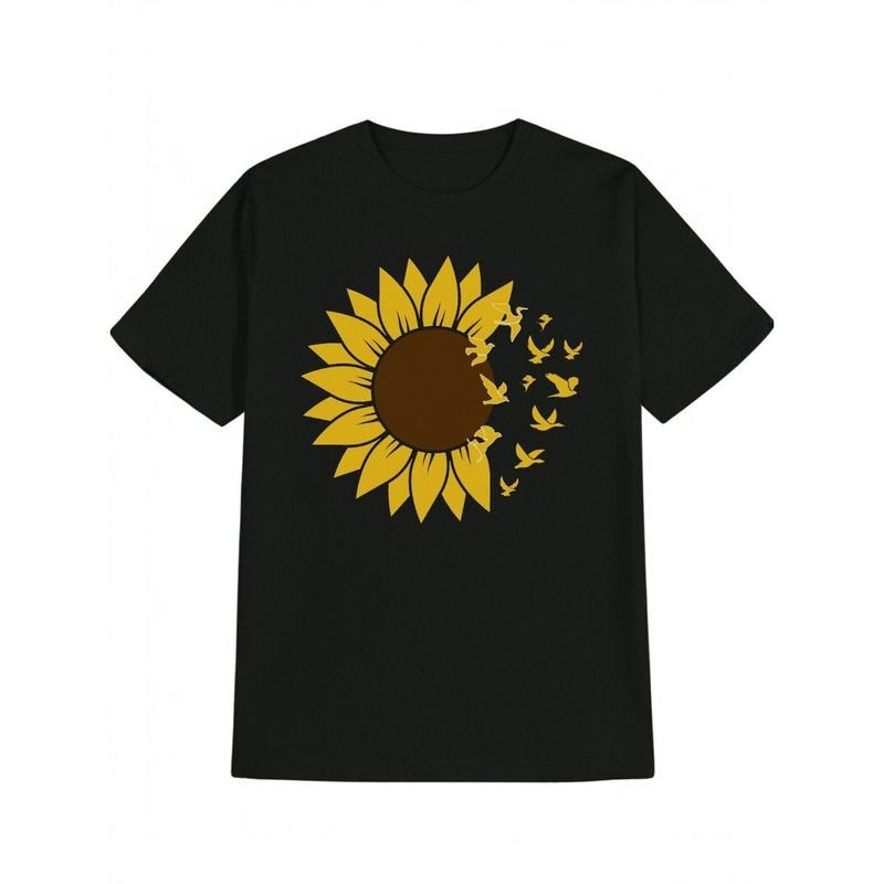 Men's nature-inspired with sunflower and birds Graphic T-Shirt