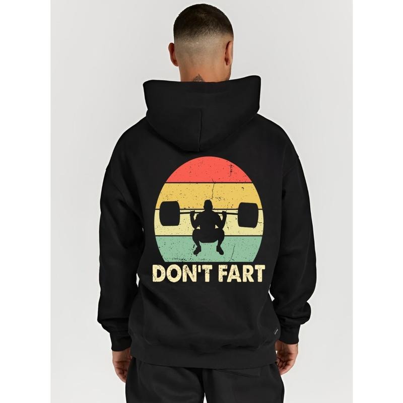 Men's weightlifting squat print Graphic Hoodie - Cotton Blend Black Long Sleeve Pullover Regular Fit | Soft & Breathable...