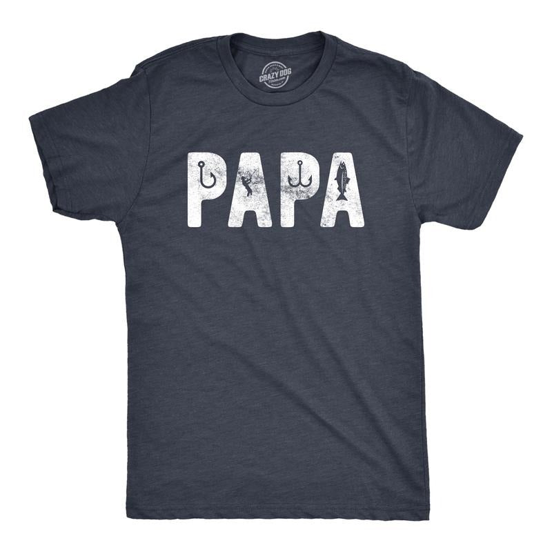 Mens Papa Fishing T Shirt Funny Fathers Day Gift For Dad Outdoor Fisherman Graphic Tee Mens Funny T Shirts Cool Tees Soft...