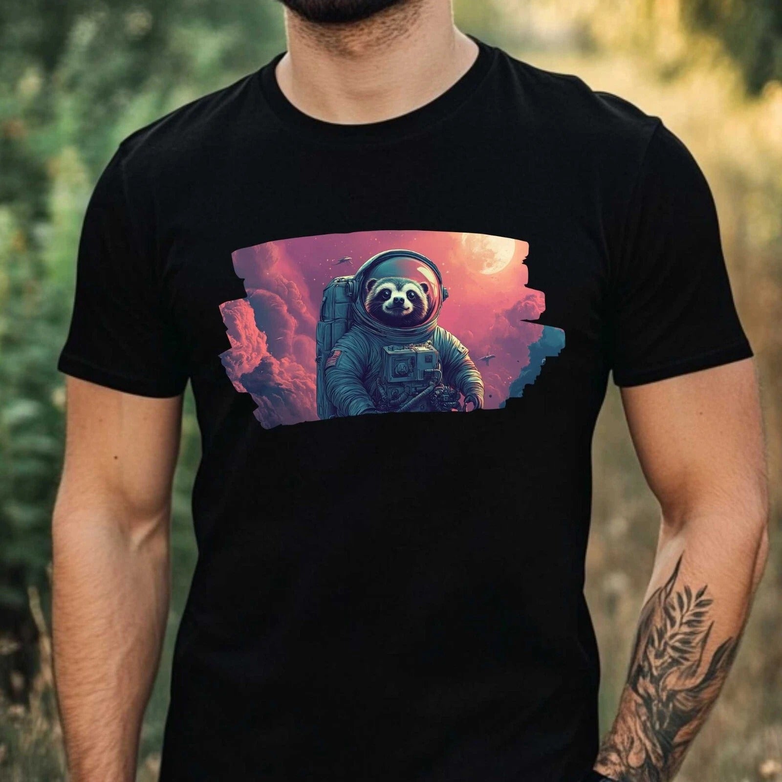 Mens Sloth as Astronaut Print Cotton T-Shirt Size XS to 5XL style 02