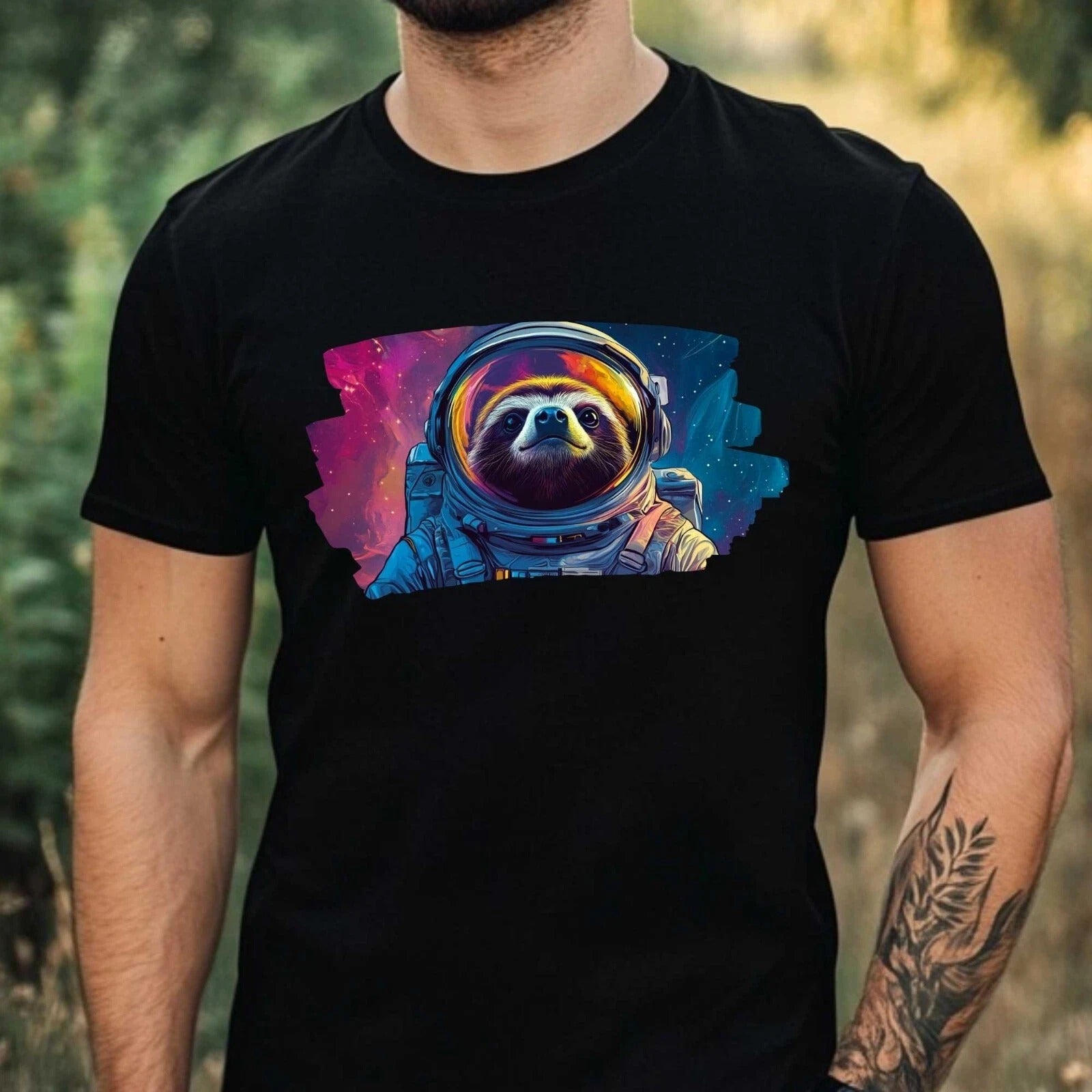 Mens Sloth as Astronaut Print Cotton T-Shirt Size XS to 5XL style 04