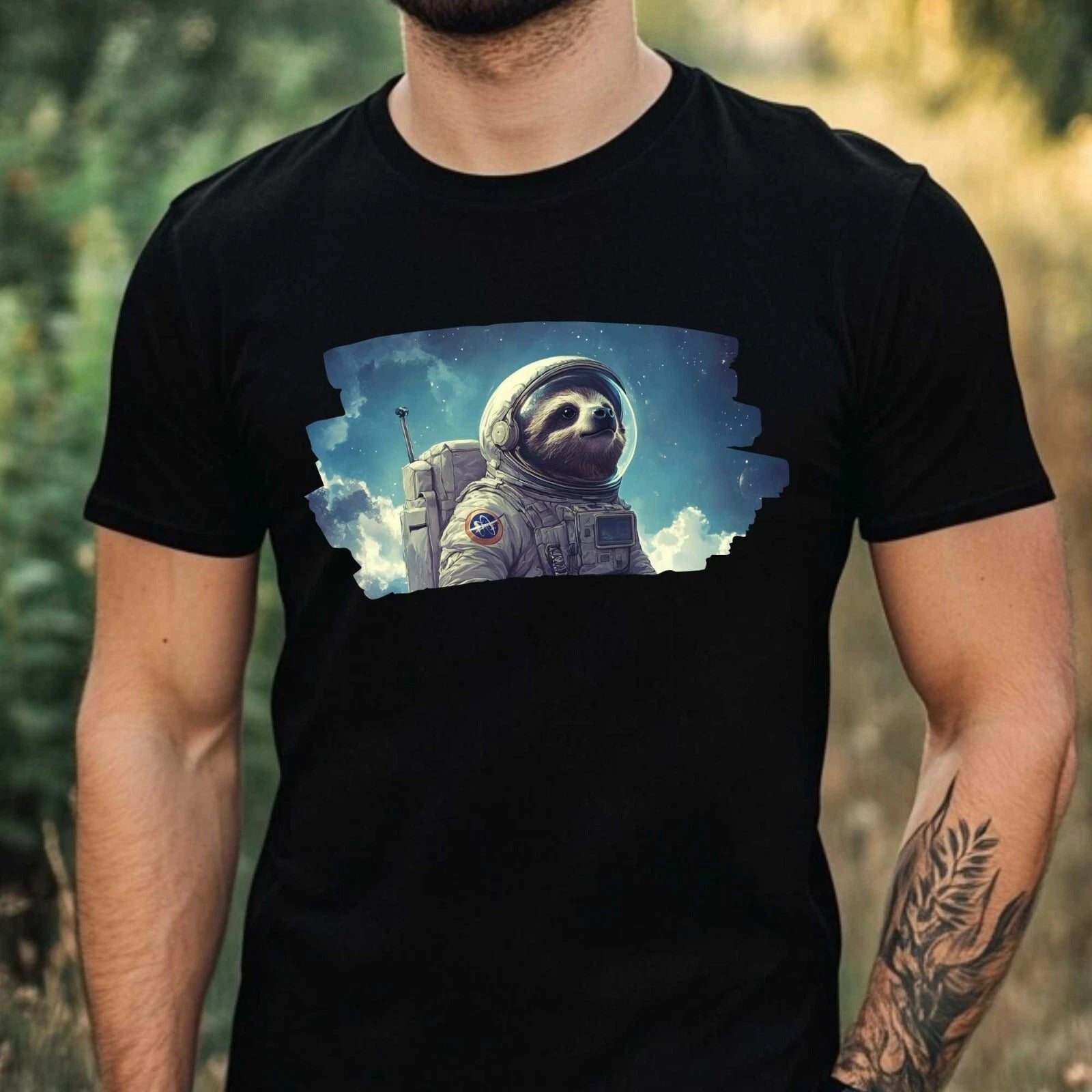 Mens Sloth as Astronaut Print Cotton T-Shirt Size XS to 5XL style 06
