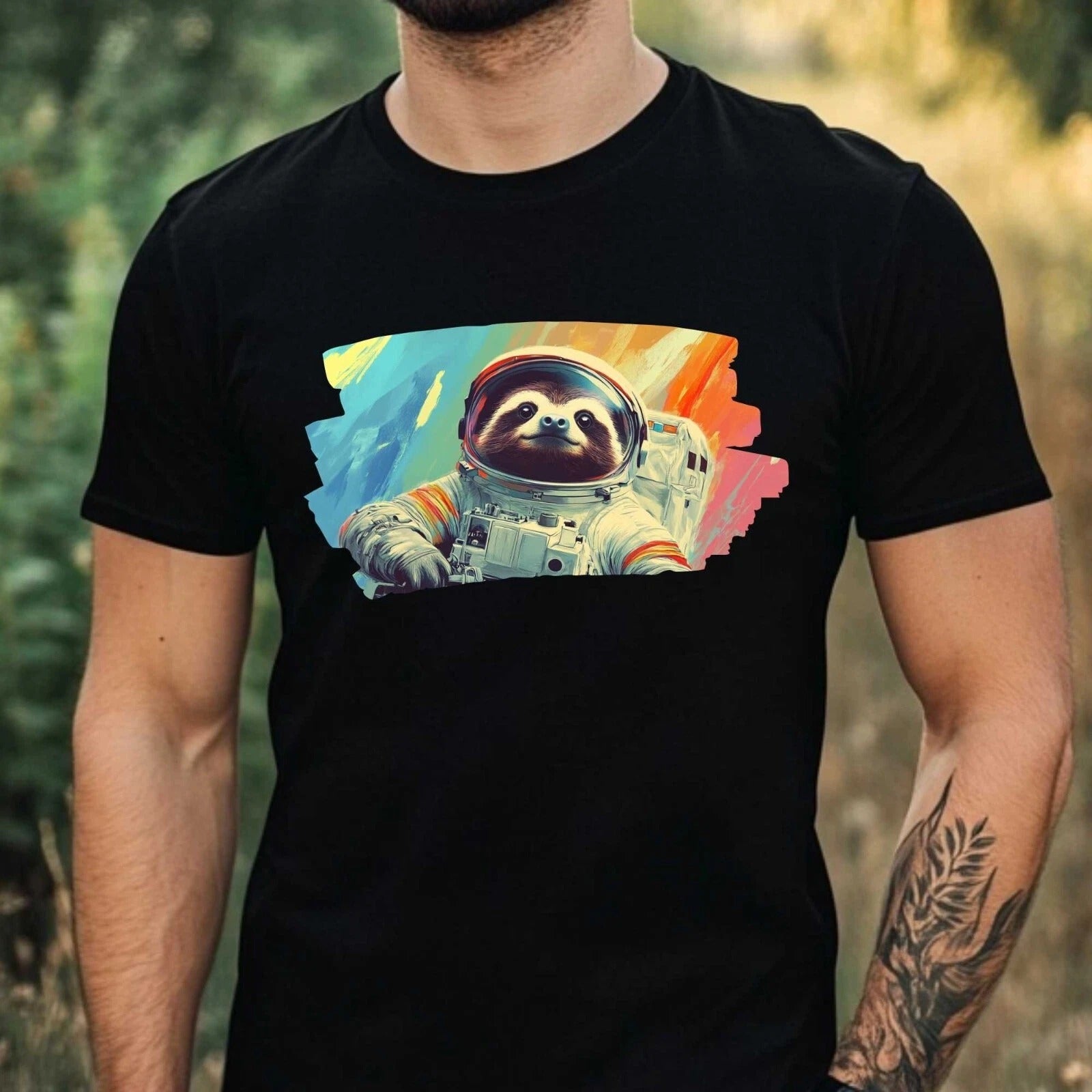 Mens Sloth as Astronaut Print Cotton T-Shirt Size XS to 5XL style 08