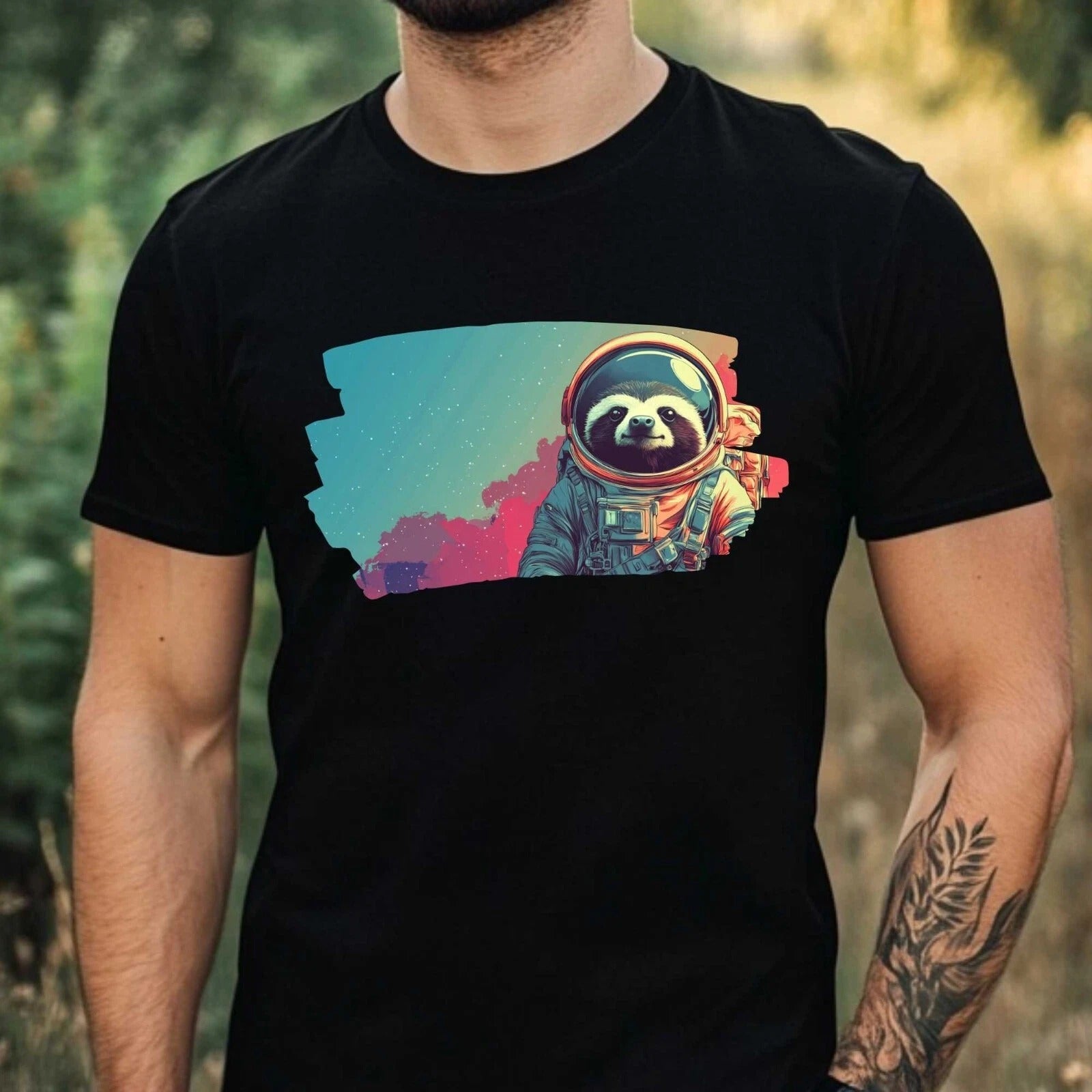 Mens Sloth as Astronaut Print Cotton T-Shirt Size XS to 5XL style 09
