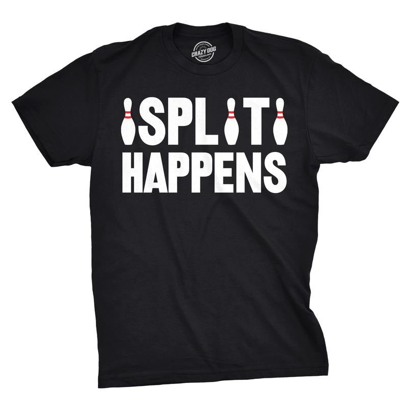 Mens Split Happens Funny Bowling Graphic Text Hilarious Sports T Shirt Mens Funny T Shirts Cool Tees Soft Stylish Casual...