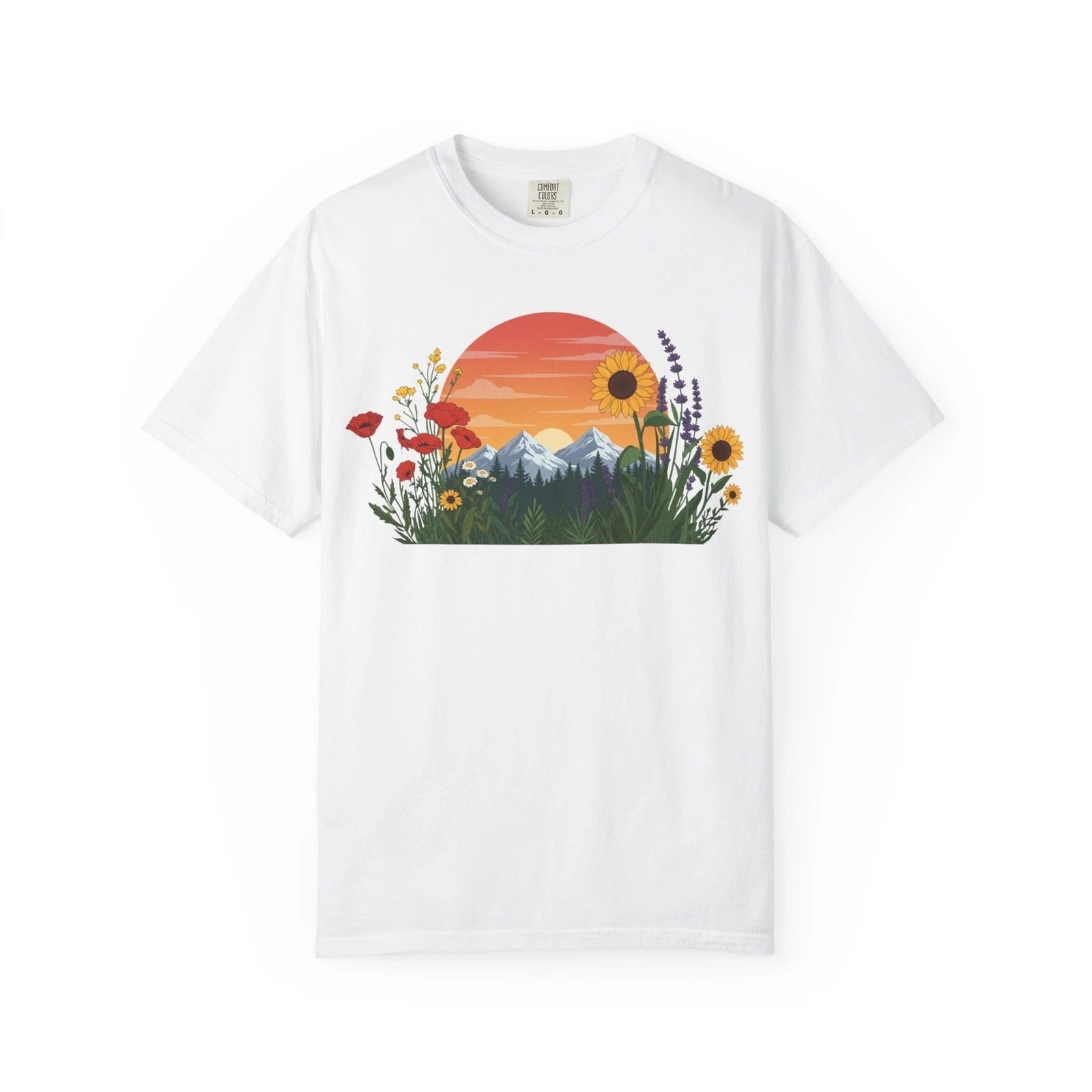 Nature Flower Rose Mountain Daisy View Sunflower T-shirt, Botanical Tee Shirt,