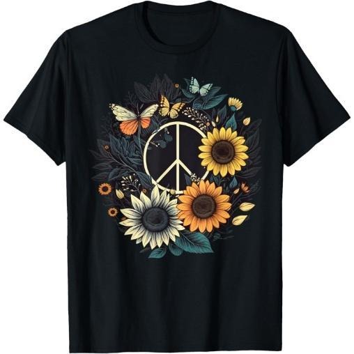 PEACE SIGN LOVE Sunflower on 60s 70s Sunflower Hippie T-Shirt Made in USA Hoodie, Sweatshirt | PodWearCo.com