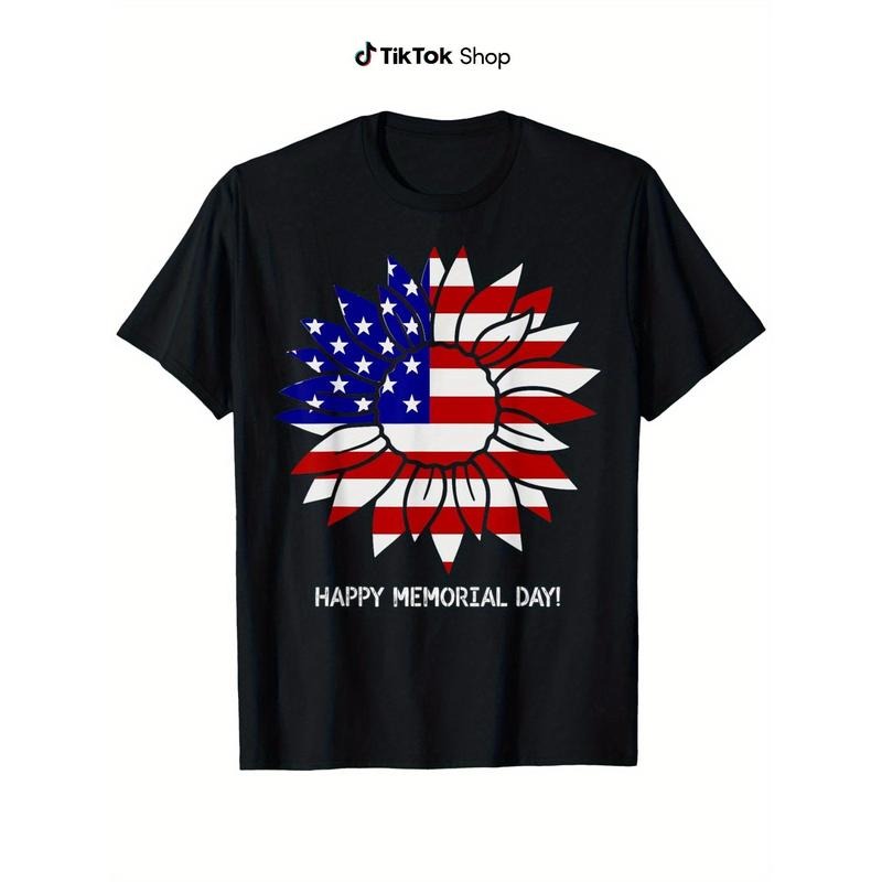 Patriotic US Flag Sunflower Happy Memorial Day! T-Shirt Hoodie, Sweatshirt | PodWearCo.com
