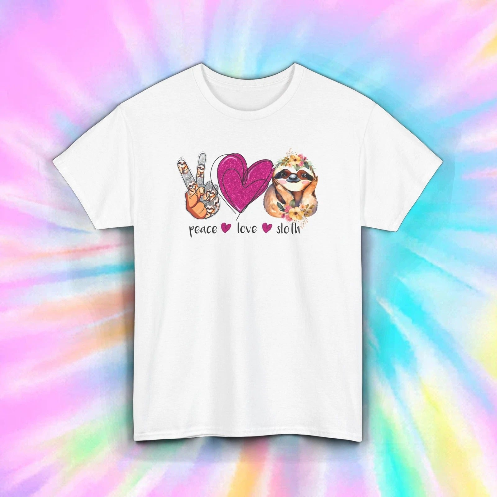 Peace Love Sloth Shirt Cute Funny Animal Lover Boho Hippie Aesthetic S-5XL