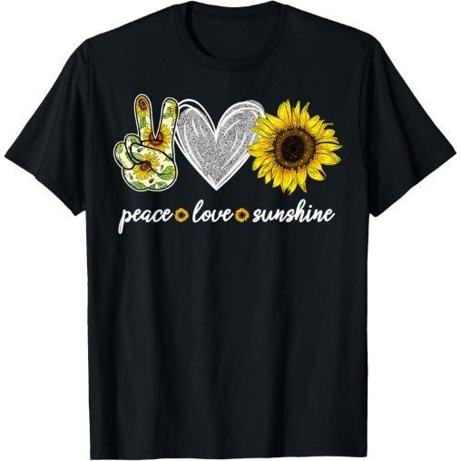 Peace Love Sunshine Sunflower Hippie Sunflower Lover Gifts T-Shirt Made in USA Hoodie, Sweatshirt | PodWearCo.com