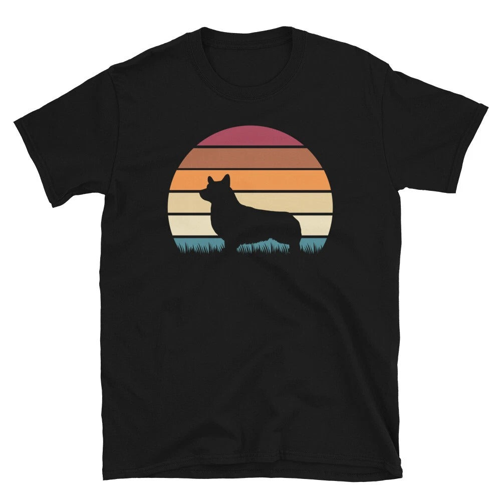 Retro Vintage Sunset Dog Pet Lover Welsh Corgie Short-Sleeve Unisex T-Shirt
