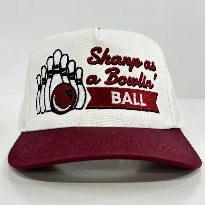 SHARP AS A BOWLIN BALL MAROON BRIM SNAPBACK CAP FUNNY BOWLING BALL HAT CUSTOM EMBROIDERED COLLAB JUSTIN STAGNER T-Shirts,...