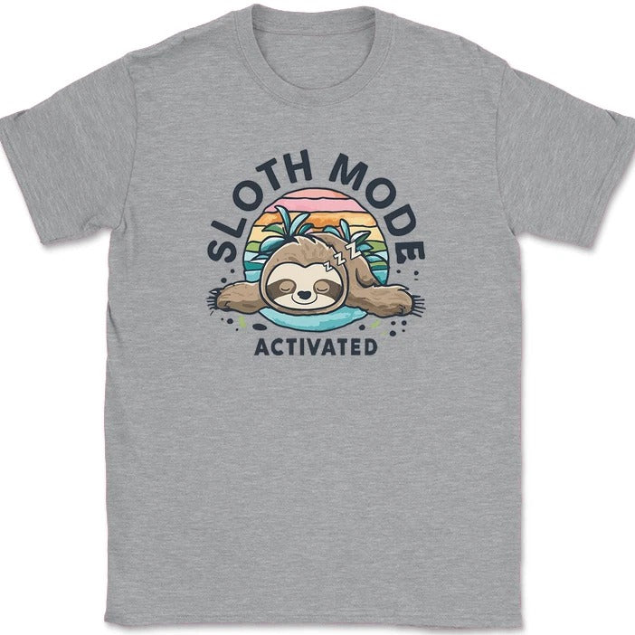 Sloth Mode Activated T-Shirt Funny Lazy Sleepy Humor Animal Joke Graphic Tee