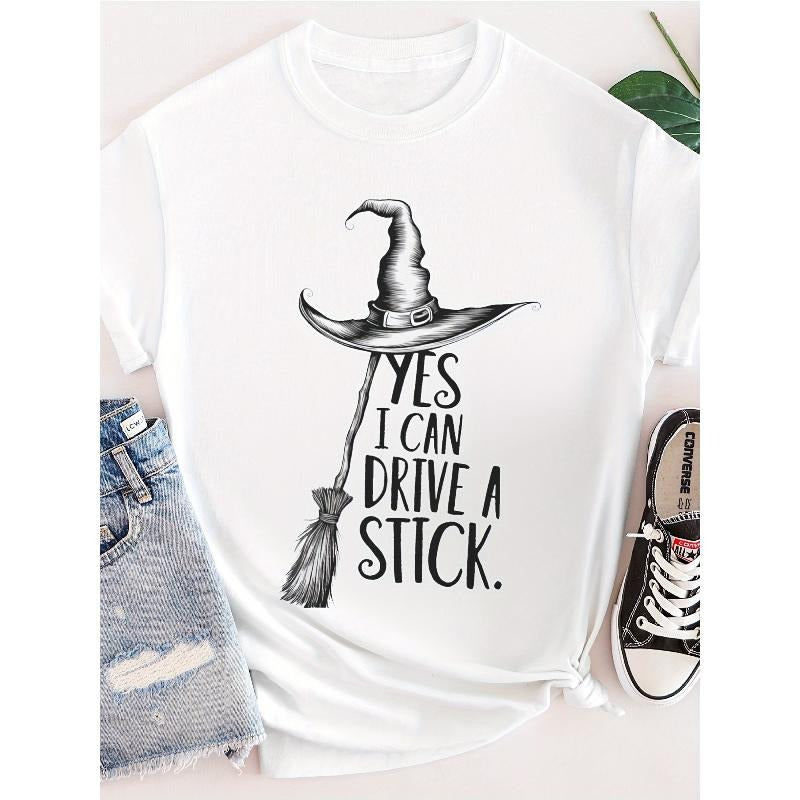[100% Cotton] Witch Graphic Print Pure Women'S T-Shirt - Comfort Fit, Round Neck, Casual Spring/Summer Tee With Playful...