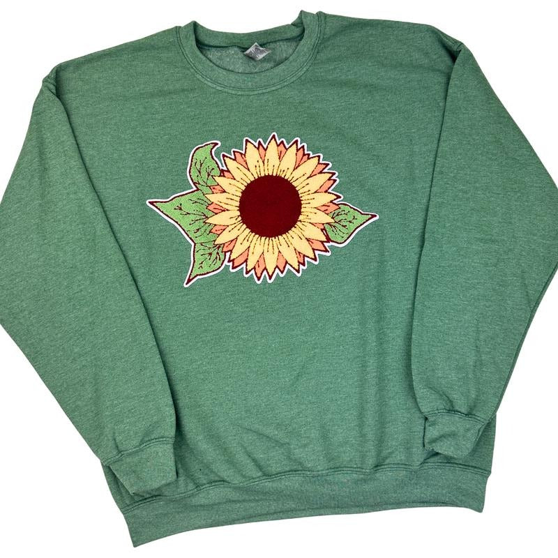Sunflower Chenille Patch Sweatshirt -- SHREDDED GREEN T-Shirts, Hoodie | PodWearCo.com
