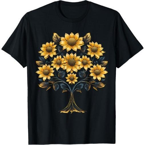 Sunflower Tree Art Graphic Flower Motif Sunflower T-Shirt Made in USA Hoodie, Sweatshirt | PodWearCo.com