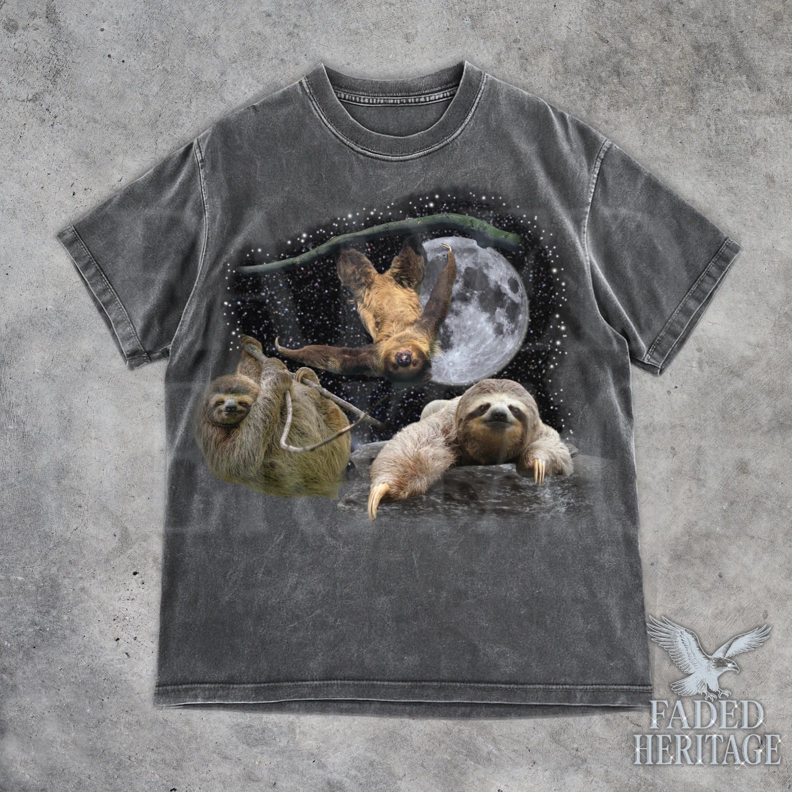 Three Sloths Vintage 90s Moon Graphic T-Shirt, Funny Galaxy Animal Tee, Sloth Te